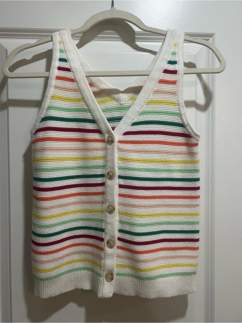 LOFT Girls' Multicolor Striped Button-Front Knit Tank - White Base